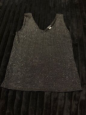 Onyx Black Metallic Thread V-Neck Tank